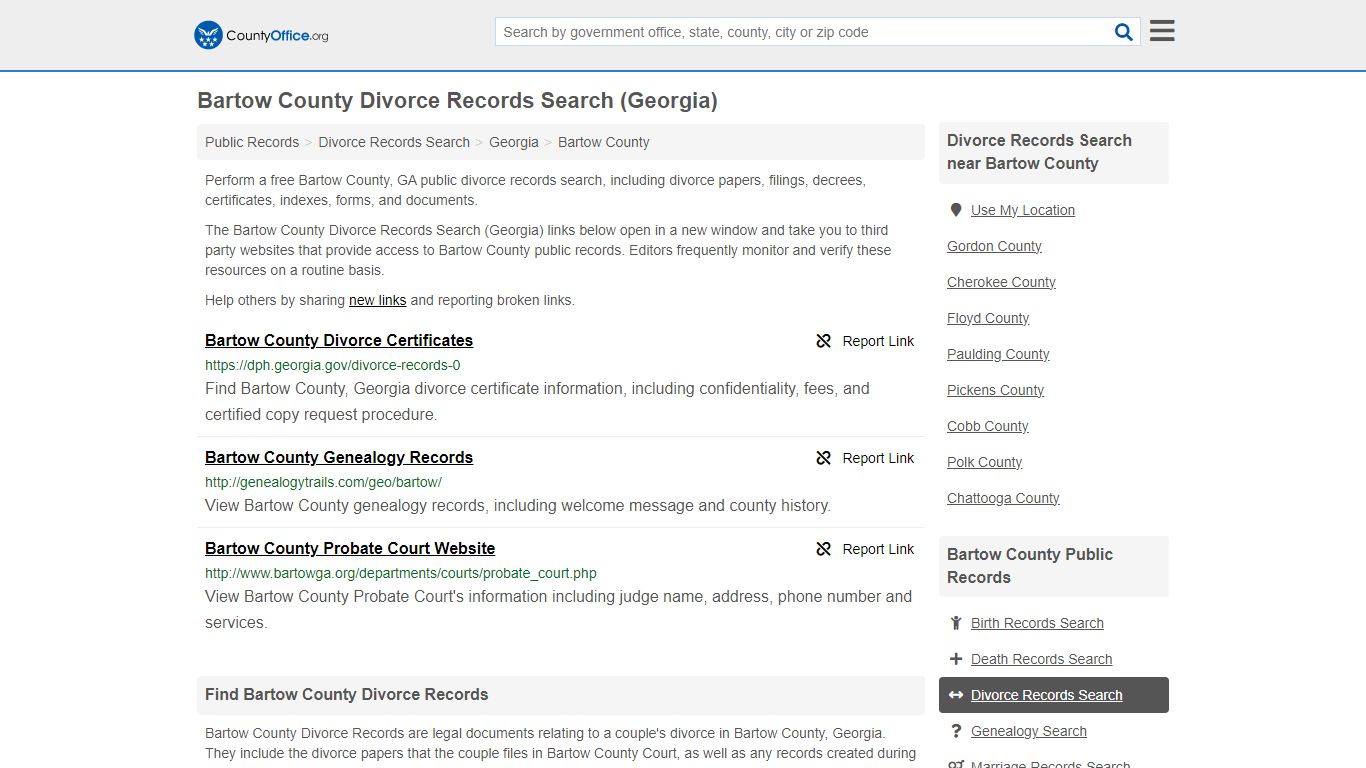 Bartow County Divorce Records Search (Georgia) - County Office