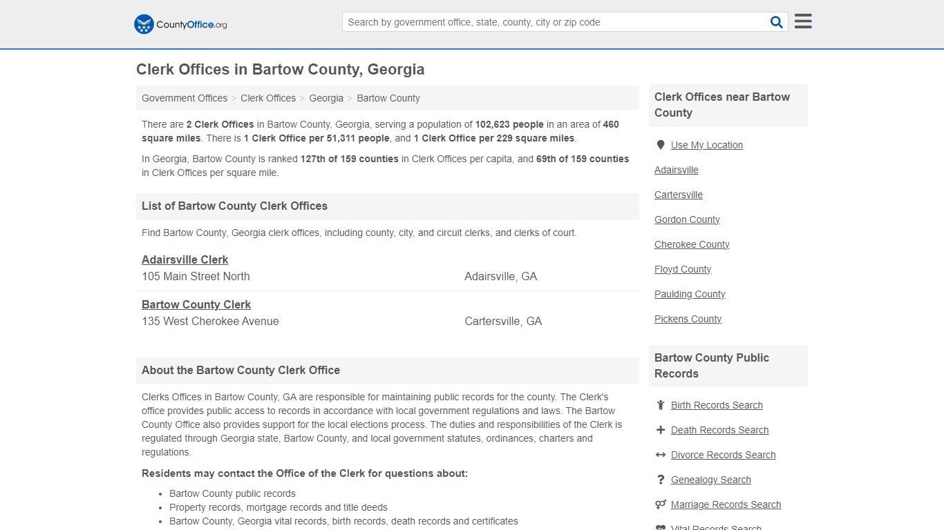 Clerk Offices - Bartow County, GA (County & Court Records)